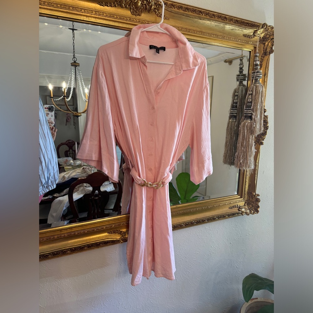 NWOT- Eloquii pink linen blend shirt dress